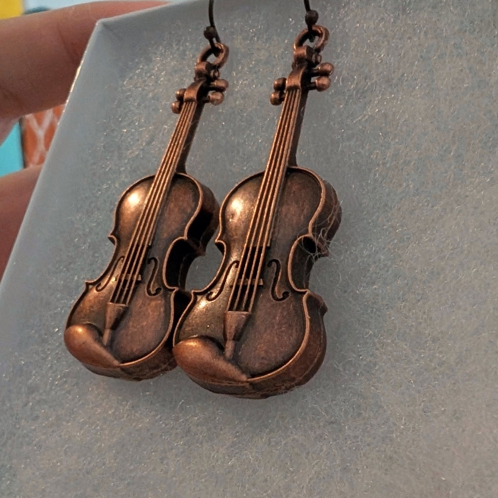 Bronze Violin or Viola Earrings - Picture 2 of 3